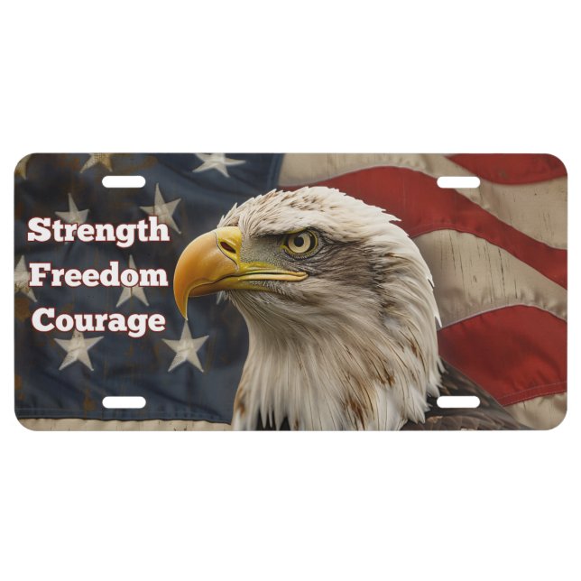 America250 License Plate, Bald Eagle with Flag License Plate (Front)