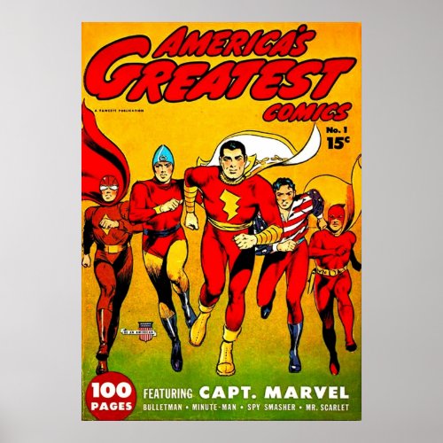 America39s Best Comics no1 Golden Age Fawcett Hero Poster