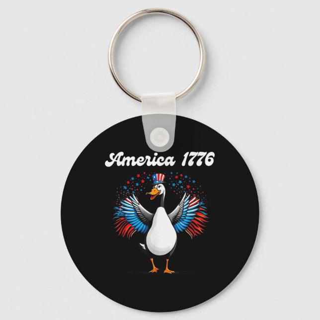 America 1776, 4th Of July, Patriotic Goose  Keychain (Front)