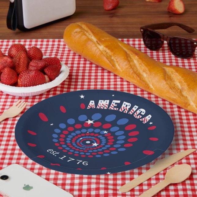 America 1776 Firework Spiral Paper Plates (Picnic)
