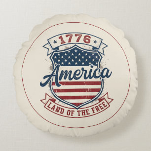 America 1776 Patriotic Shield Land of the Free Round Pillow