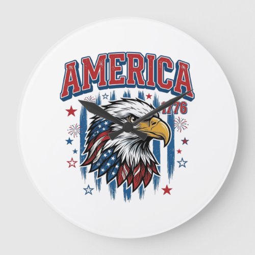 America 1776 Vintage Eagle Patriotic Shirt Design_ Large Clock
