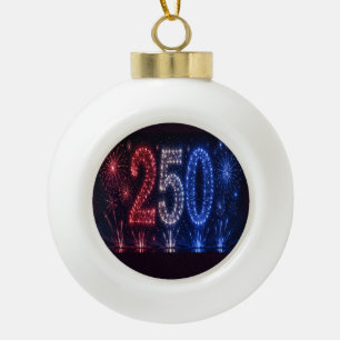 America 250 1776–2026 Fireworks Patriotic Ornament