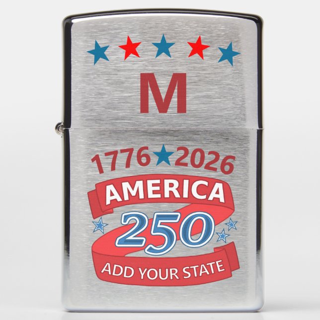 America 250 Add State 1776 2026 Patriotic Monogram Zippo Lighter (Front)