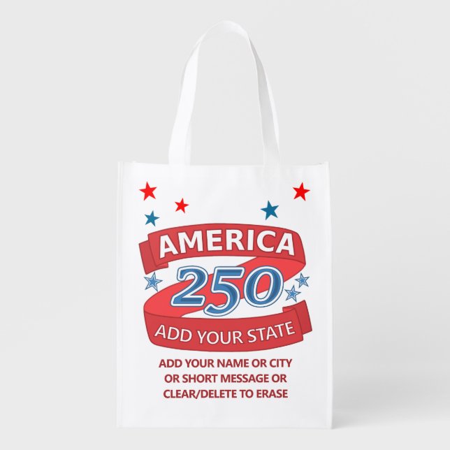 America 250 Add State Red White Blue Double Sided Grocery Bag (Front)