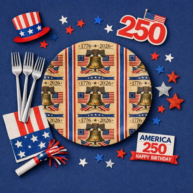 America 250 Anniversary Party  Paper Plates (Celebrate America's 250th in style—our Liberty Bell plate adds vintage charm to your patriotic table)