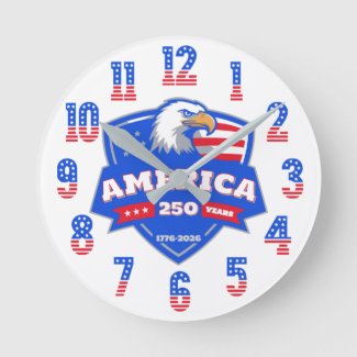 America 250 Bald Eagle Shield 1776–2026 Patriotic Round Clock