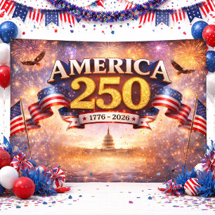 America 250 Banner with Fireworks