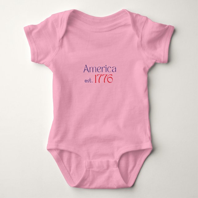 America 250 Birthday est 1776 Typography Pink Baby Bodysuit (Front)