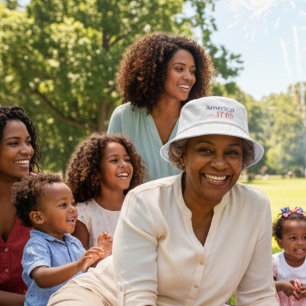 America 250 Birthday est 1776 Typography Red Blue Bucket Hat