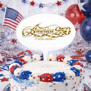 America 250 Birthday Gold Script  Cake Topper