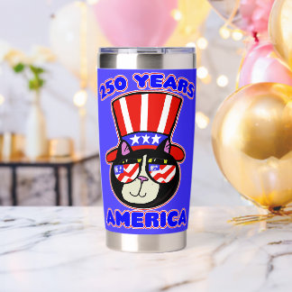 America 250 Birthday Patriot Cat Fun Independence  Insulated Tumbler