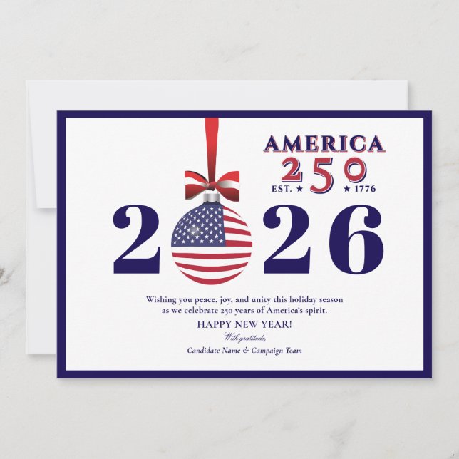 America 250 Blue Patriotic Christmas Sponsor Donor Holiday Card (Front)