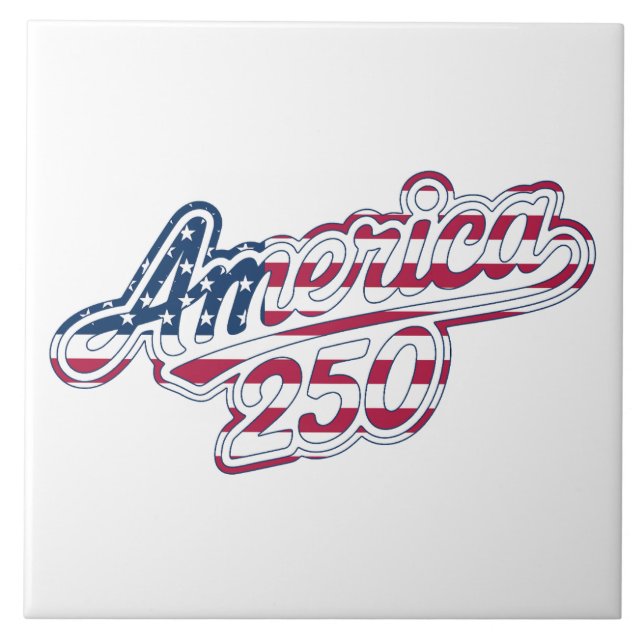 America 250 Flag Script Semiquincentennial Design Ceramic Tile (Front)