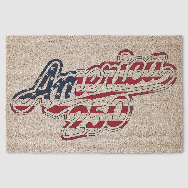 America 250 Flag Script Semiquincentennial Design Fiber Doormat (Front)