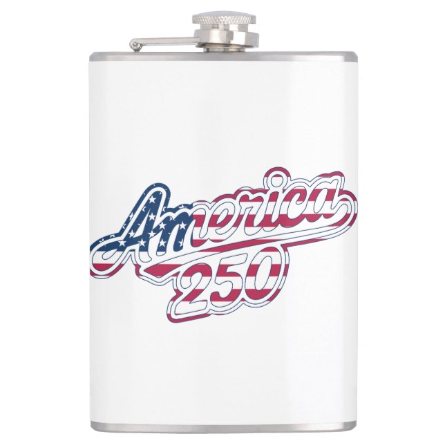 America 250 Flag Script Semiquincentennial Design Flask (Front)