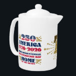 America 250 Independence Day Patriotic Teapot<br><div class="desc">What better way to celebrate America's 250th anniversary than with this lovely patriotic porcelain teapot. It's also great as a gift, souvenir and keepsake. It has red, white, blue and gold colours with a modern typography design, an illustration featuring the Liberty Bell and other design elements. The text reads: 250,...</div>