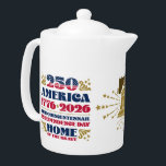 America 250 Independence Day Patriotic Teapot<br><div class="desc">What better way to celebrate America's 250th anniversary than with this lovely patriotic porcelain teapot. It's also great as a gift, souvenir and keepsake. It has red, white, blue and gold colours with a modern typography design, an illustration featuring the Liberty Bell and other design elements. The text reads: 250,...</div>