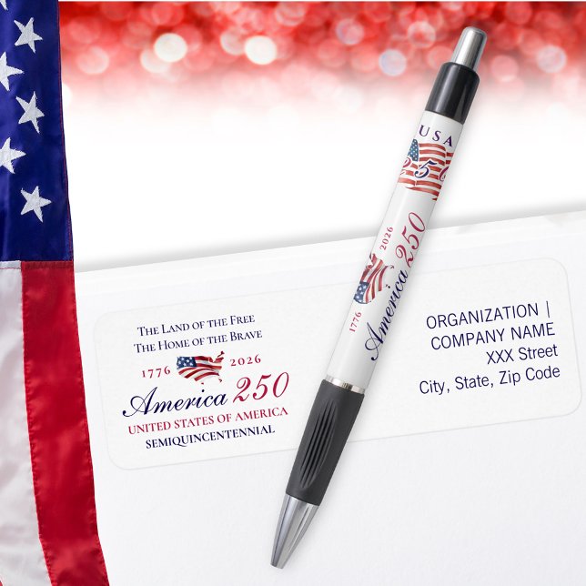 America 250 Land of Free Home Brave Blue Patriotic Label (America 250 Land of Free Home Brave Blue Patriotic Return Address Label - matching pen in collection)