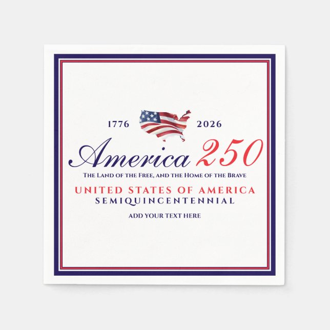 America 250 Land of Free Home Brave Blue Patriotic Napkins (Front)