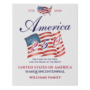America 250 Land of Free Home Brave Flag Patriotic Faux Canvas Print
