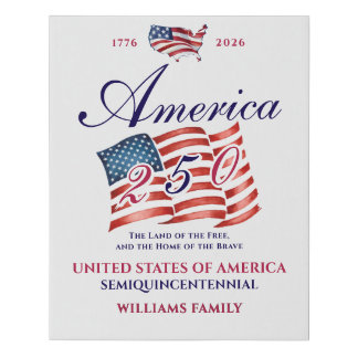America 250 Land of Free Home Brave Flag Patriotic Faux Canvas Print