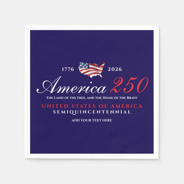 America 250 Land of Free Home Brave Patriotic Blue Napkins (Front)