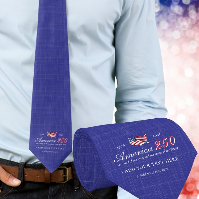 America 250 Land of Free Home Brave Patriotic Blue Neck Tie (America 250 Land of Free Home Brave Patriotic America Anthem Independence Day Keepsake Blue Neck Tie)