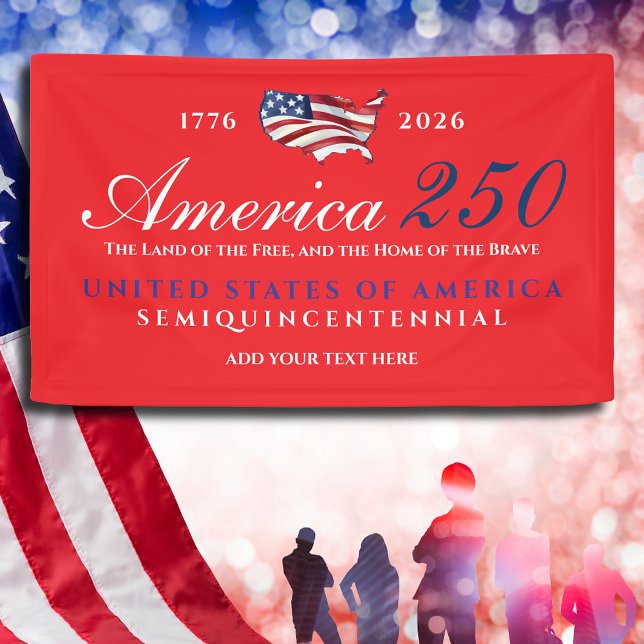 America 250 Land of Free Home Brave Patriotic Red Banner (America 250 Land of Free Home Brave Patriotic Semiquincentennial Celebration Republican Red Banner)