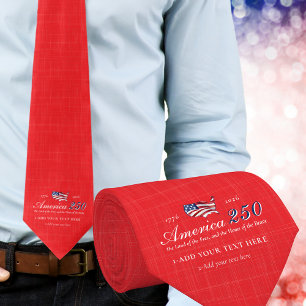 America 250 Land of Free Home Brave Patriotic Red Neck Tie