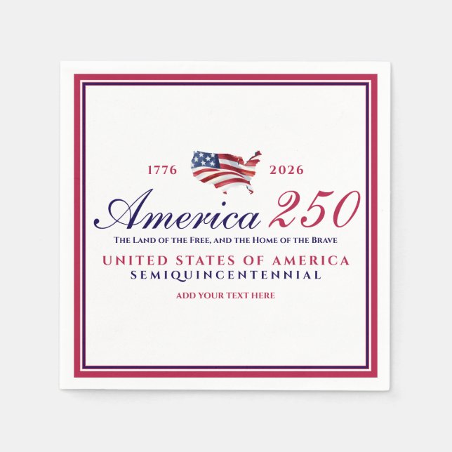 America 250 Land of Free Home Brave Red Patriotic Napkins (Front)