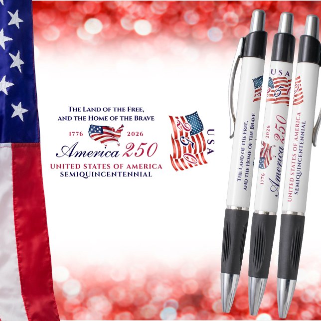 America 250 Land of Free Home Brave Red Patriotic Pen (America 250 Land of Free Home Brave Red Patriotic American Flag Semiquincentennial Keepsake Pen)