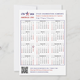 America 250 Patriotic 2026 Calendar Keepsake Card