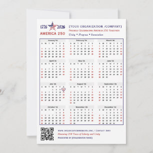 America 250 Patriotic 2026 Calendar Keepsake Card