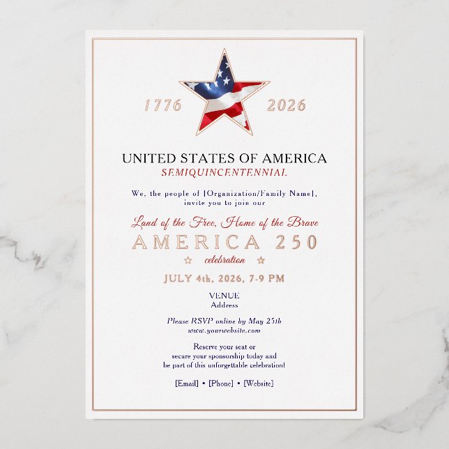 America 250 Patriotic Anniversary Fundraising Gala Foil Invitation (Front)