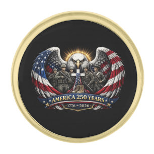 America 250 Patriotic Eagle and Military Tribute Gold Finish Lapel Pin