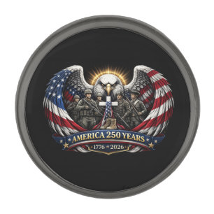America 250 Patriotic Eagle and Military Tribute Gunmetal Finish Lapel Pin