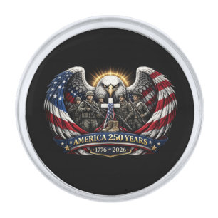 America 250 Patriotic Eagle and Military Tribute Silver Finish Lapel Pin