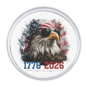 America 250 Patriotic Eagle Flag 1776–2026 Silver Finish Lapel Pin