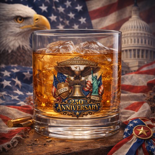 America 250 Patriotic Eagle & Liberty Tribute  Whiskey Glass