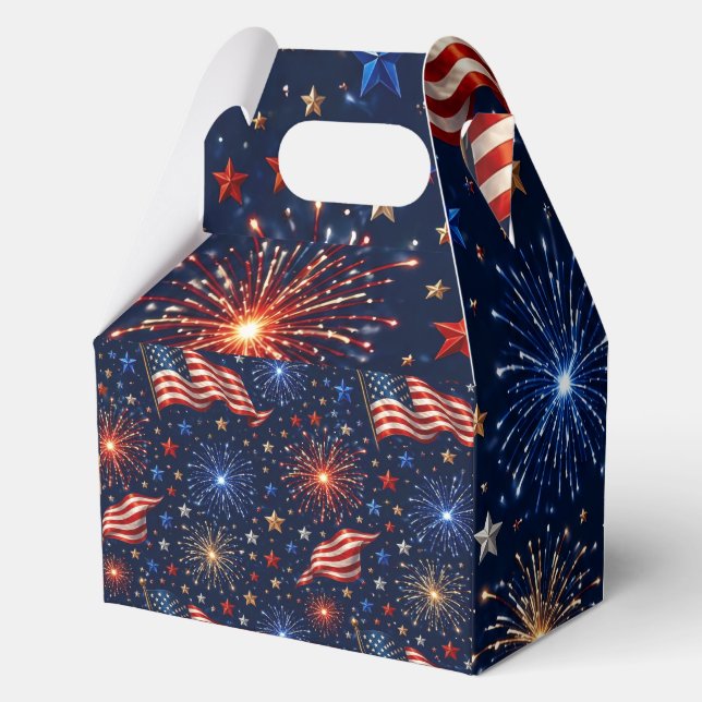 America 250 Patriotic Fireworks Flag Pattern Favor Boxes (Front)