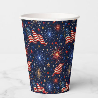 America 250 Patriotic Fireworks Flag Pattern Paper Cups