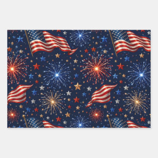 America 250 Patriotic Fireworks Flag Pattern Wrapping Paper Sheets