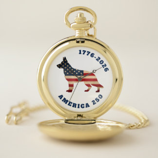 America 250 Patriotic German Shepherd Dog Pocket Watch