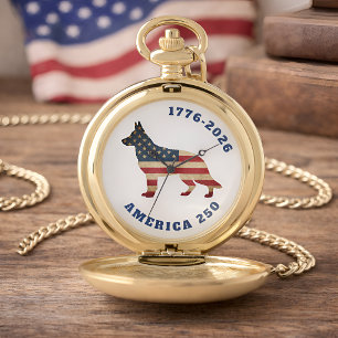 America 250 Patriotic German Shepherd Dog Pocket Watch