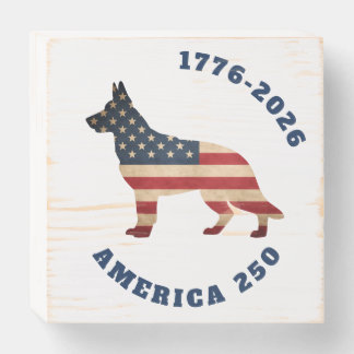 America 250 Patriotic German Shepherd Dog Wooden Box Sign