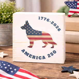 America 250 Patriotic German Shepherd Dog Wooden Box Sign