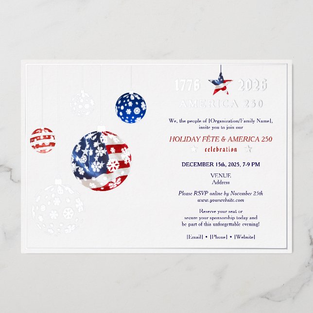America 250 Patriotic Holiday Anniversary Blue Foil Invitation (Front)