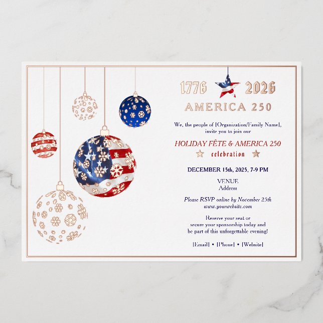 America 250 Patriotic Holiday Fête Anniversary Foil Invitation (Front)