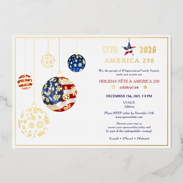 America 250 Patriotic Holiday Fête Anniversary Red Foil Invitation (Front)